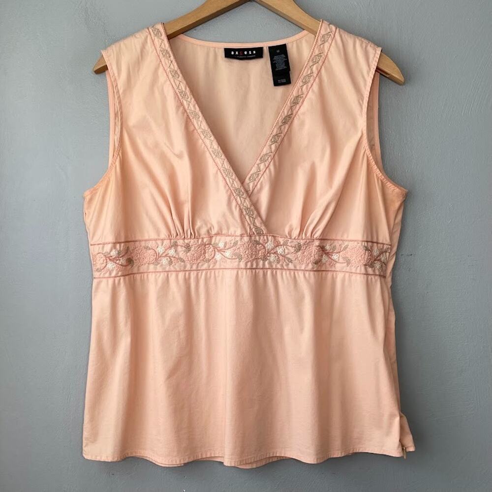 Cottagecore Y2K Top Size 12 Peach Embroidered Sleeveless Babydoll Romantic Boho